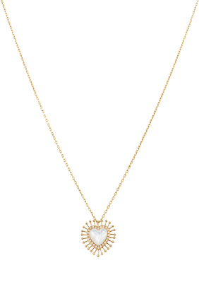 All Hearts on me Pendant with Diamonds & White MOP:Yellow Gold:One Size